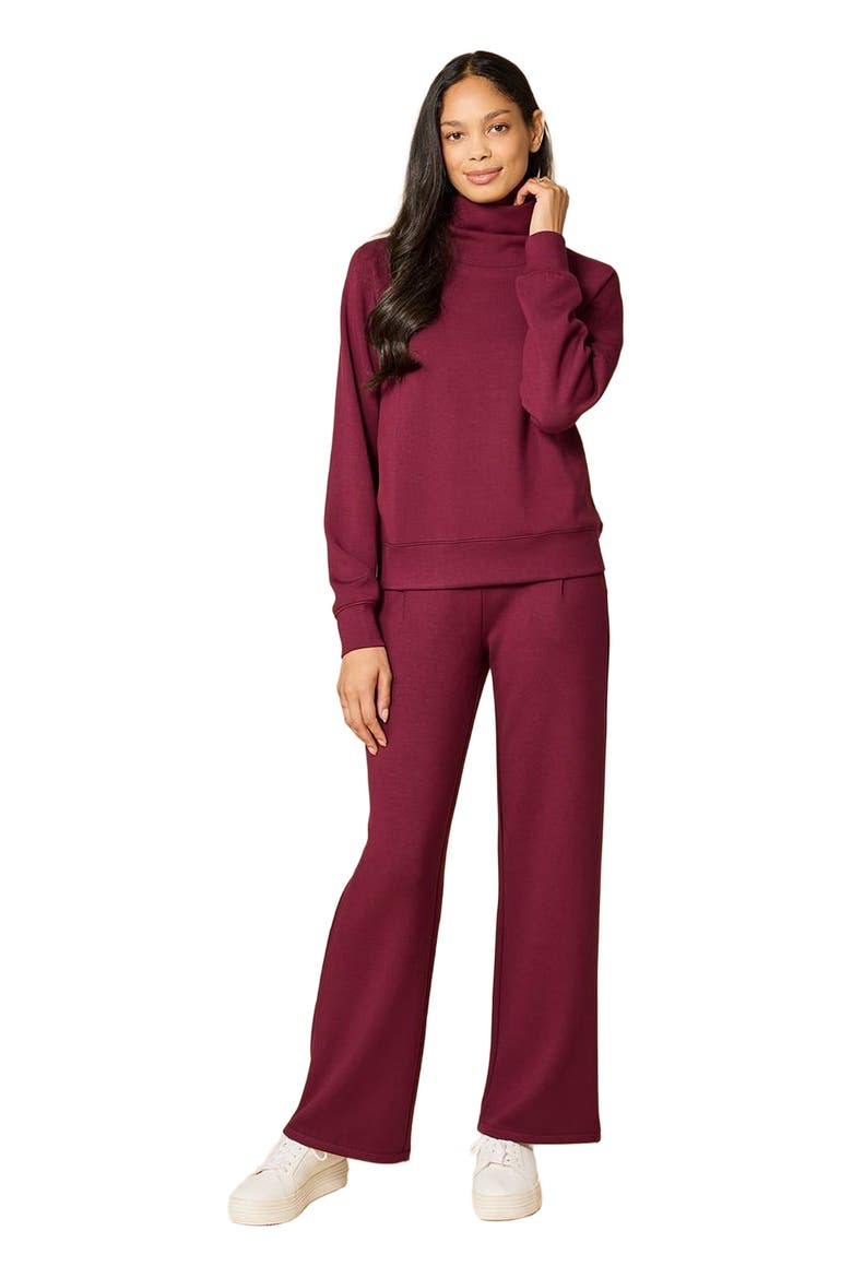 Athleisure Mock Neck and Pleated Pant Set, Main, color, Cherry Cola