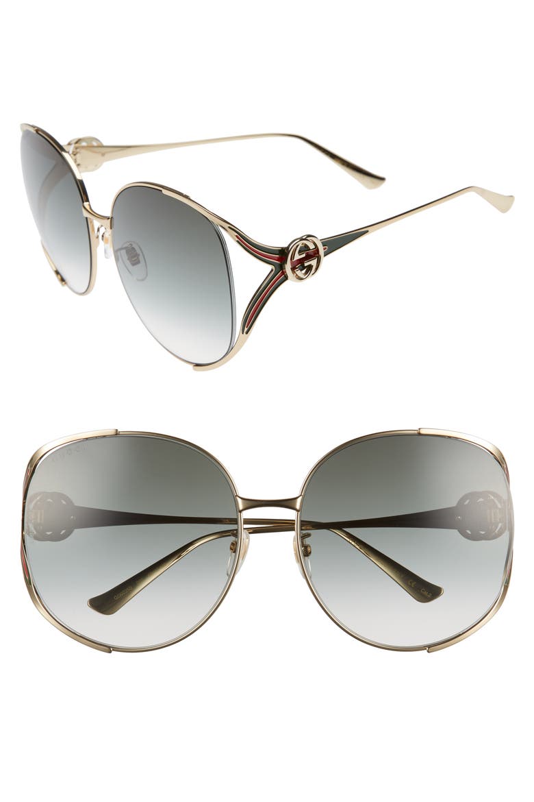 63mm Gradient Oversize Open Temple Round Sunglasses, Alternate, color, GOLD/ GREEN