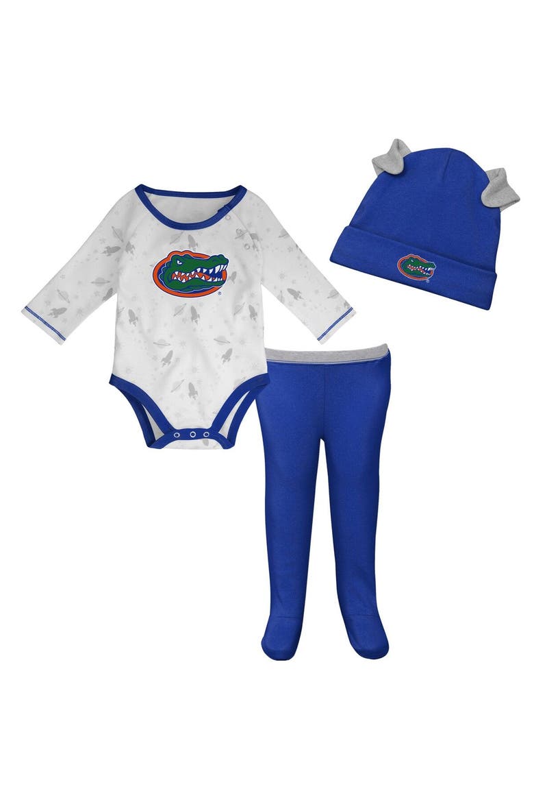 Newborn & Infant Royal/White Florida Gators Dream Team Raglan Long Sleeve Bodysuit Hat & Pants Set, Main, color, Royal