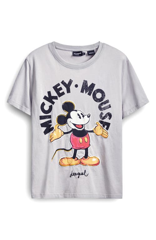 Desigual Mickey Mouse Striped Ringer Graphic T-shirt In Neutral Gray