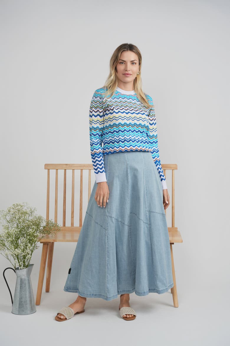 Crochet Chevron Ribbed Long Sleeve Sweater, Alternate, color, Light Blue Multi