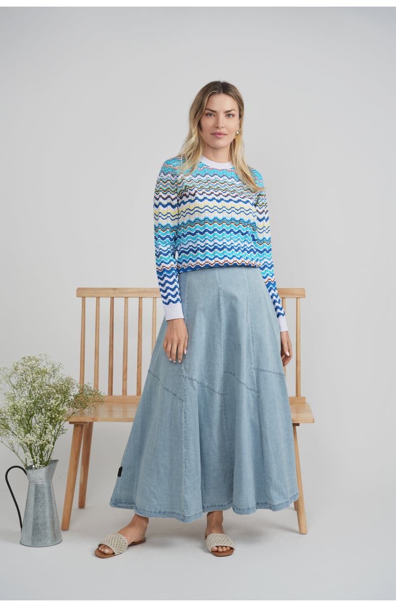 Viva K Crochet Chevron Ribbed Long Sleeve Sweater, Alternate, color, Light Blue Multi