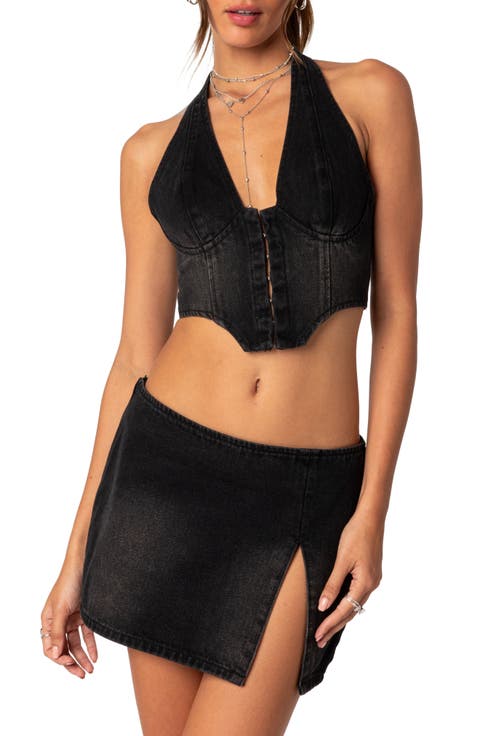 Katrina Lace-Up Denim Corset Halter Top