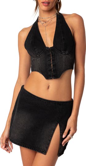 Katrina Lace-Up Denim Corset Halter Top
