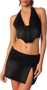 EDIKTED Katrina Lace-Up Denim Corset Halter Top