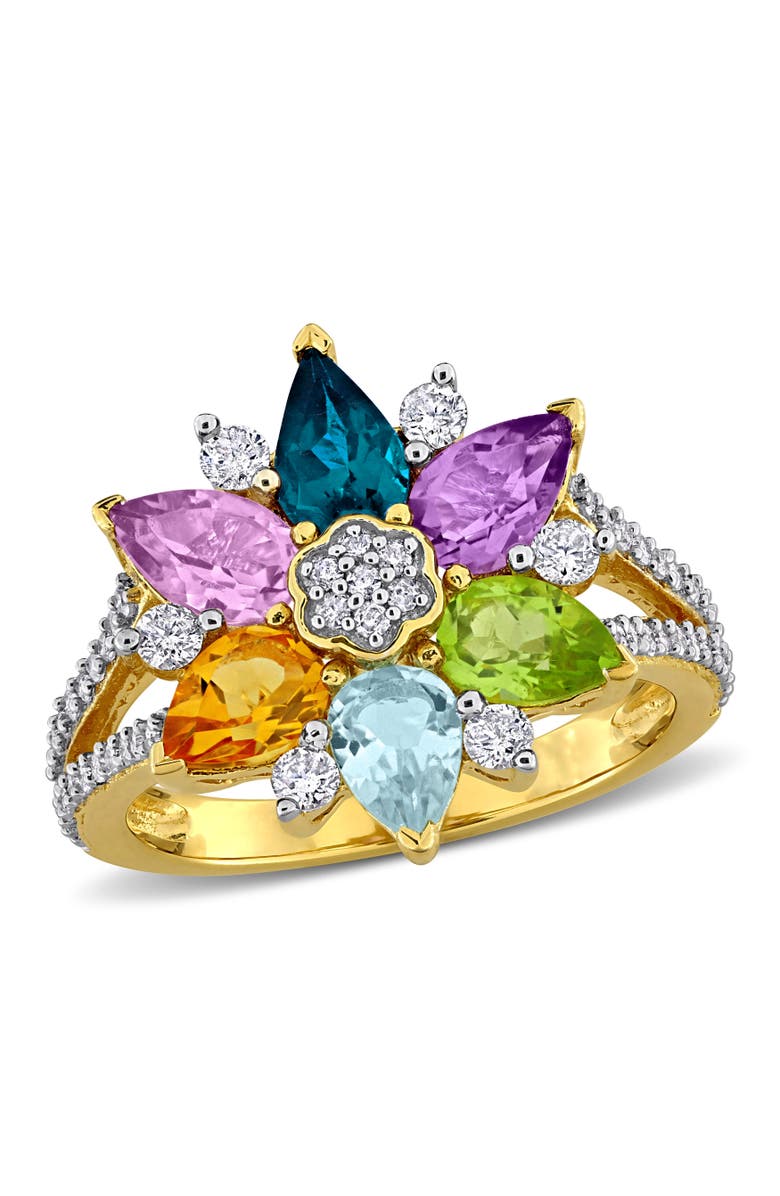 Julianna B. Multi-Stone 1/2ct TW Diamond Flower Ring, Main, color, Yellow-Plated Sterling Silver
