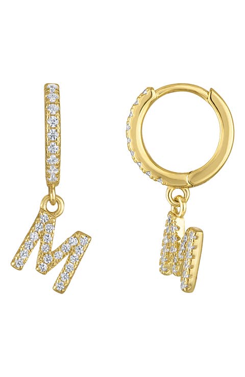 Cubic Zirconia Initial Huggie Hoop Earrings