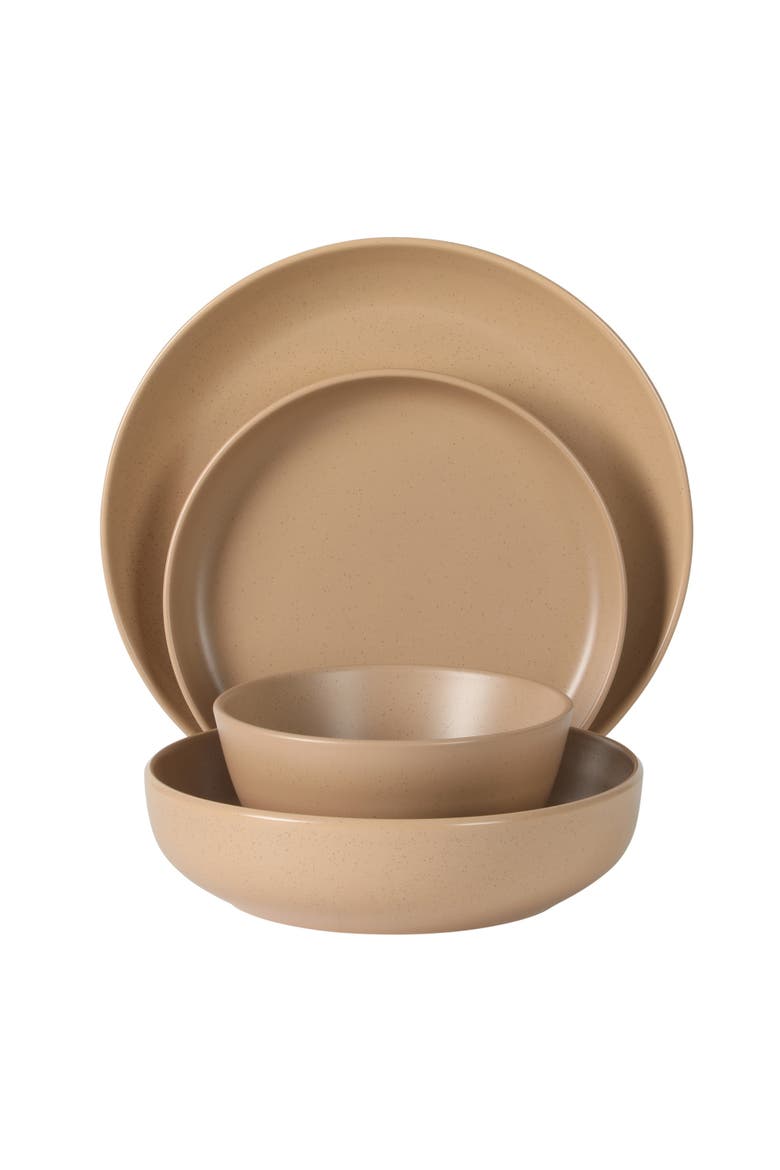 Leeds Court 16-Piece Speckle Reactive Glaze Stoneware Dinnerware Set, Alternate, color, Orange