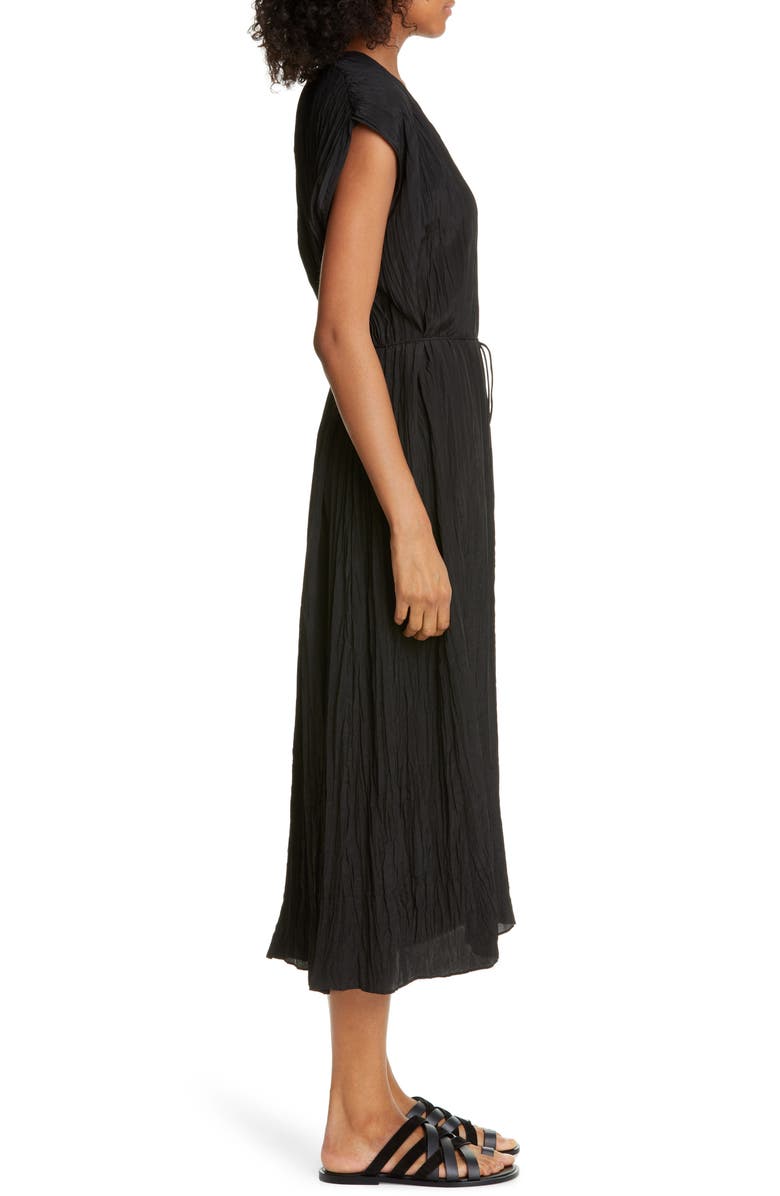 Vince Crinkle Pleat Tie Waist Cap Sleeve Dress, Alternate, color, 
