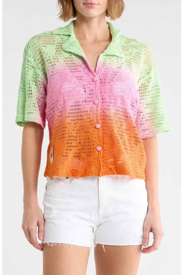 Kyrie Ombr Cotton Cover Up Camp Shirt, Main, color, OPEN PINK