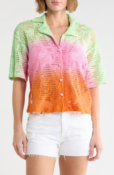 Kyrie Ombr Cotton Cover Up Camp Shirt