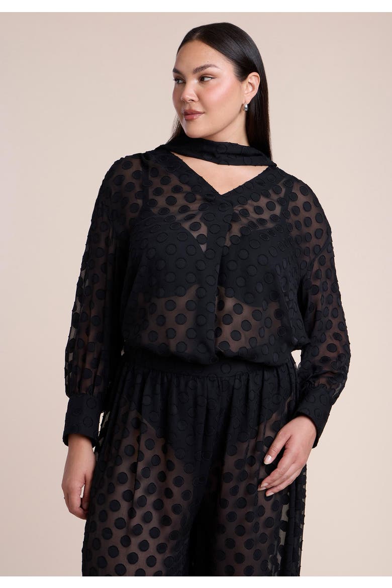Sheer Polka Dot Blouse With Neck Tie, Alternate, color, BLACK ONYX