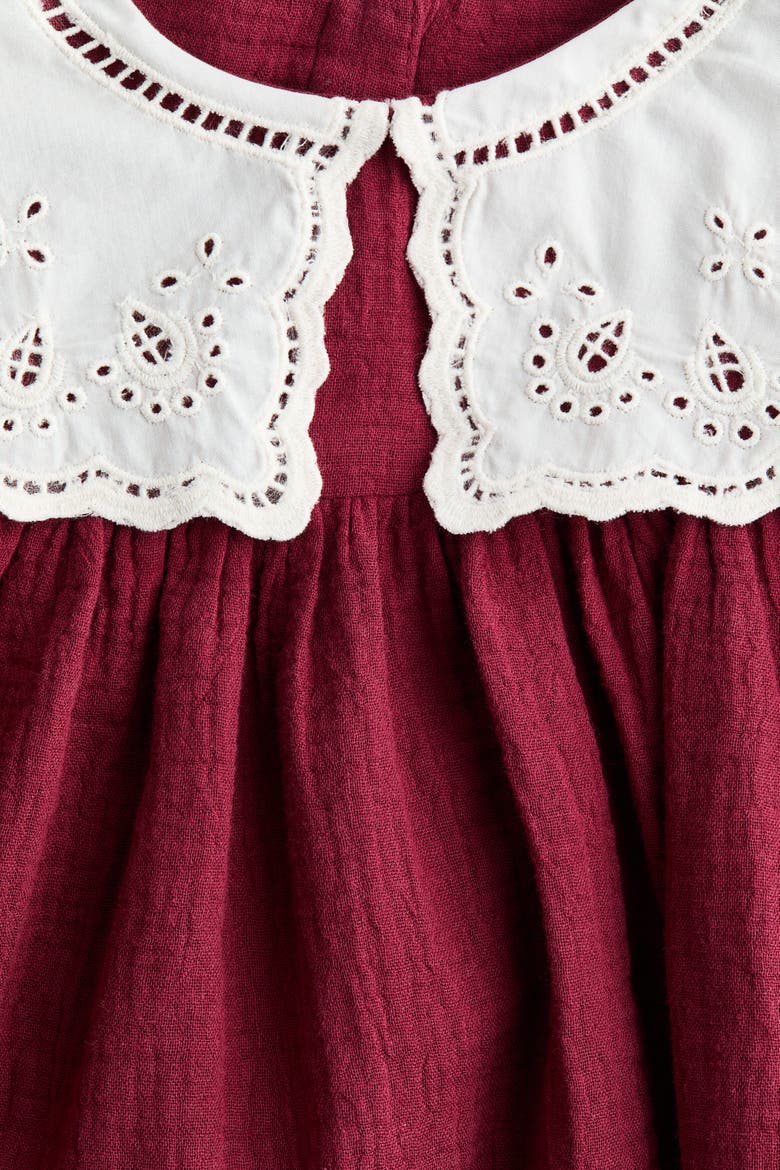 Vintage-collar Muslin Dress, Alternate, color, Red/white