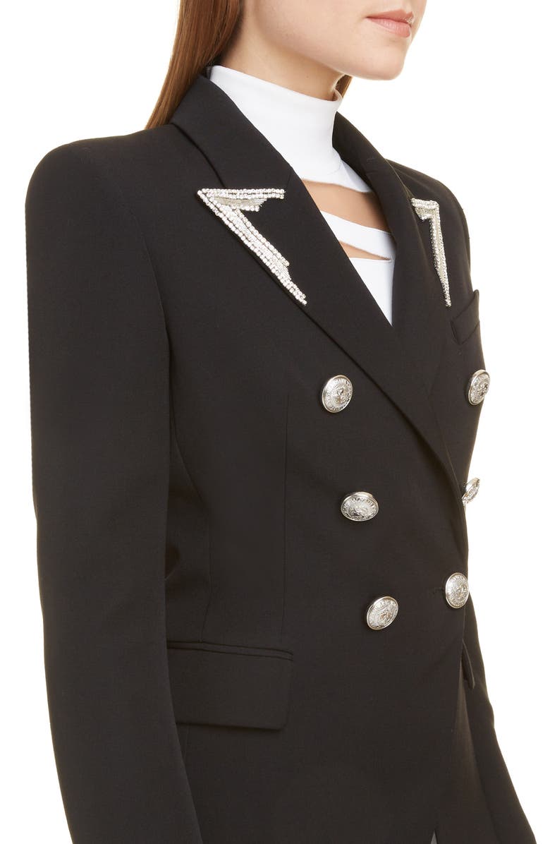 Balmain Embellished Double Breasted Wool Blazer, Alternate, color, 
