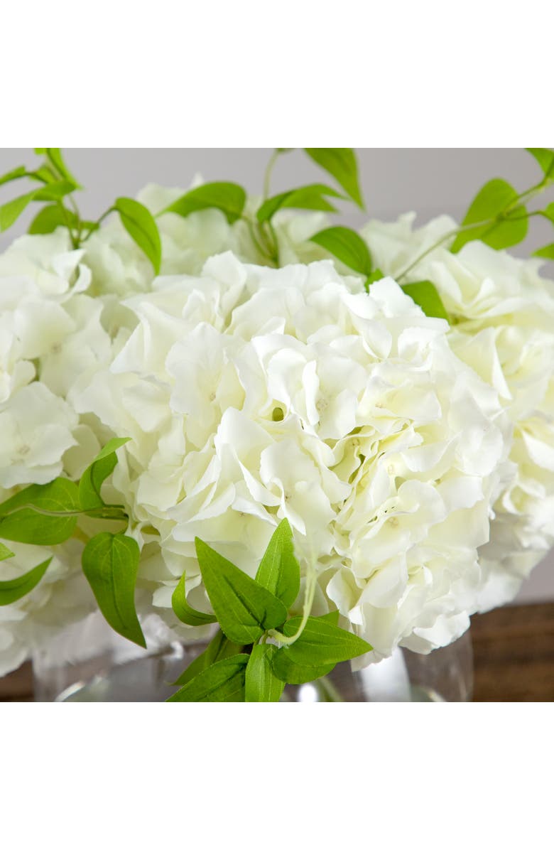 NEARLY NATURAL Wedding Collection 18-in Artificial Hydrangea Arrangement in Glass Vase, Alternate, color, Green/White