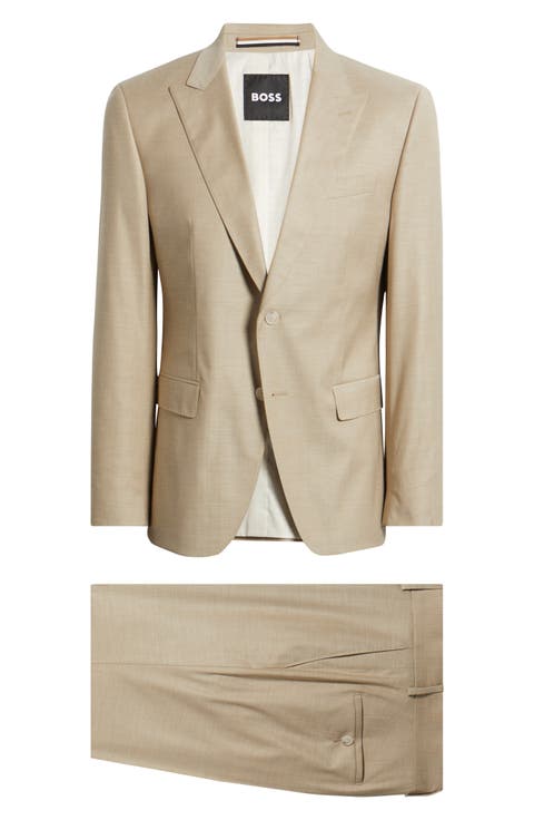 Huge Slim Fit Peak Lapel Wool Blend Mélange Suit (Regular & Big)