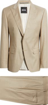 BOSS Huge Slim Fit Peak Lapel Wool Blend Mélange Suit
