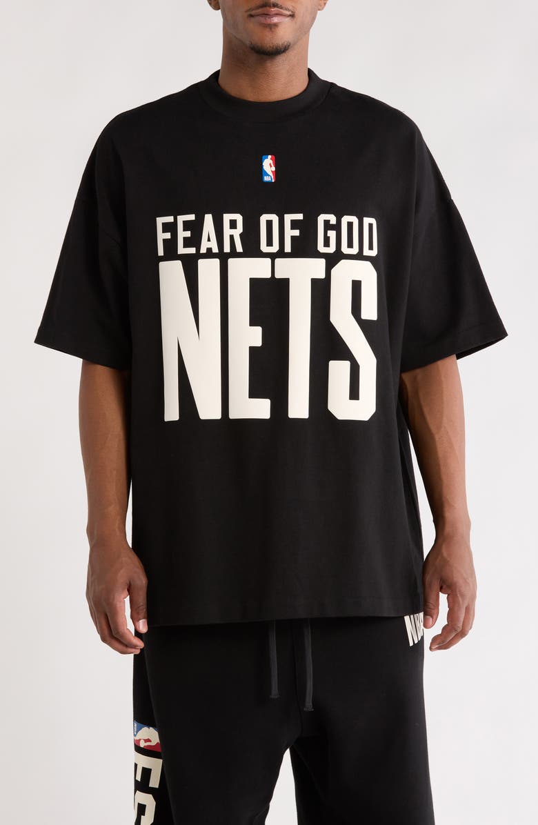 Fear of God Essentials x NBA Nets Classic Fit Graphic T-Shirt, Main, color, Black