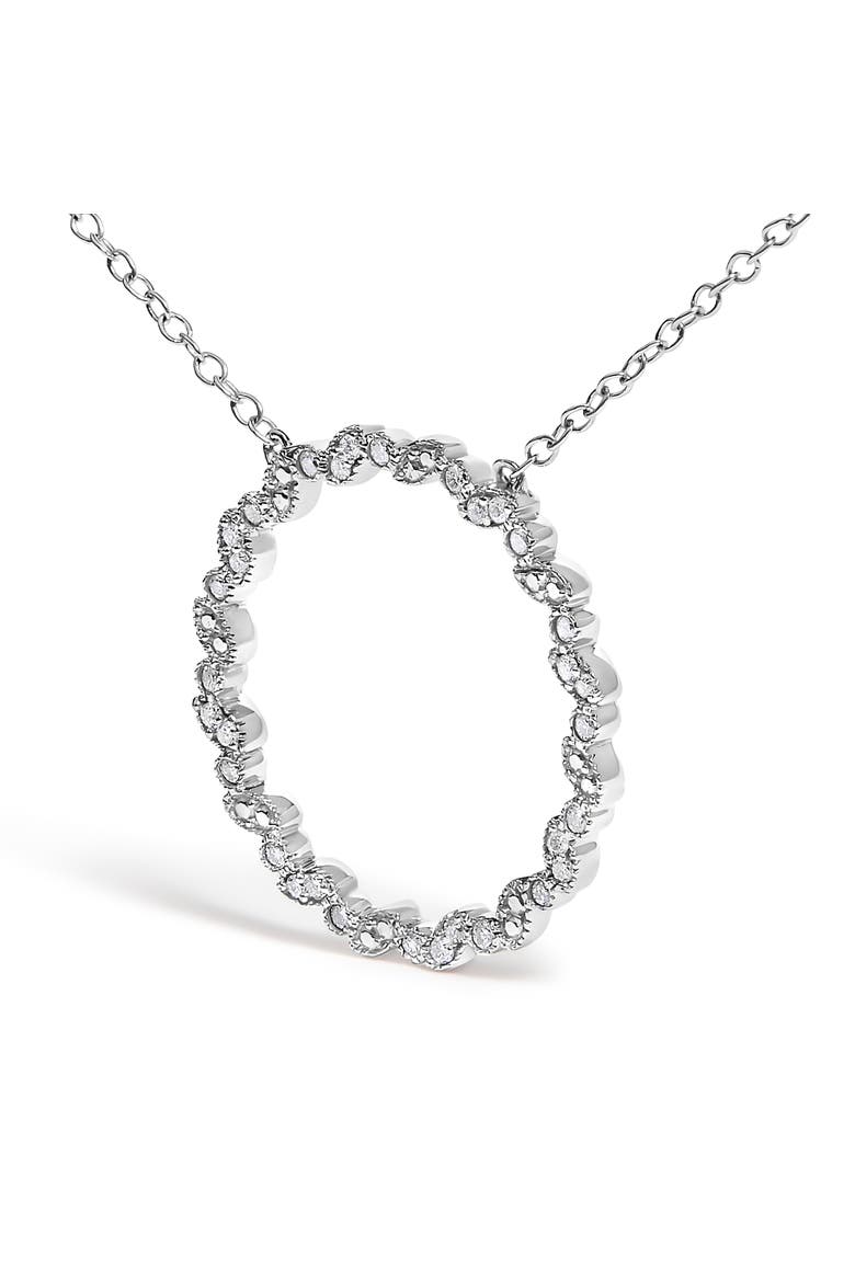 Silver 1/7 Cttw Lab Grown Diamond Beaded Love Circle Pendant Necklace, Alternate, color, White