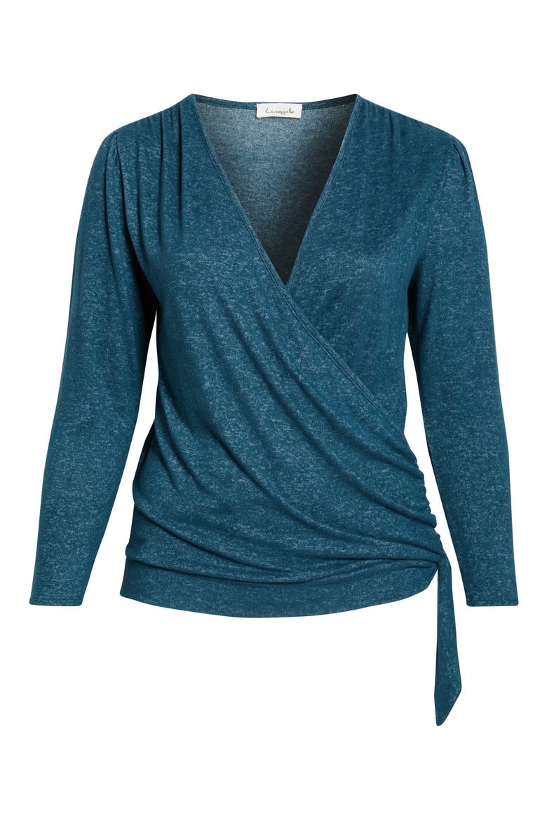 Wrap Front Side Tie Knit Top, Alternate, color, TEAL