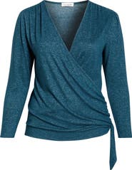 Loveappella Wrap Front Side Tie Knit Top