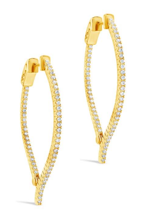 14K Gold Plated Brass CZ Inside Out Teardrop Drop Earrings