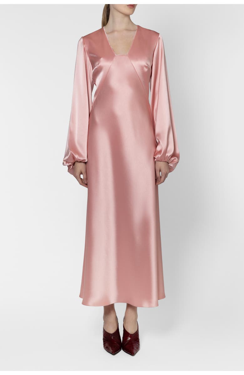 Roksanda Amori Long Sleeve Satin Midi Dress, Alternate, color, Rose Clair