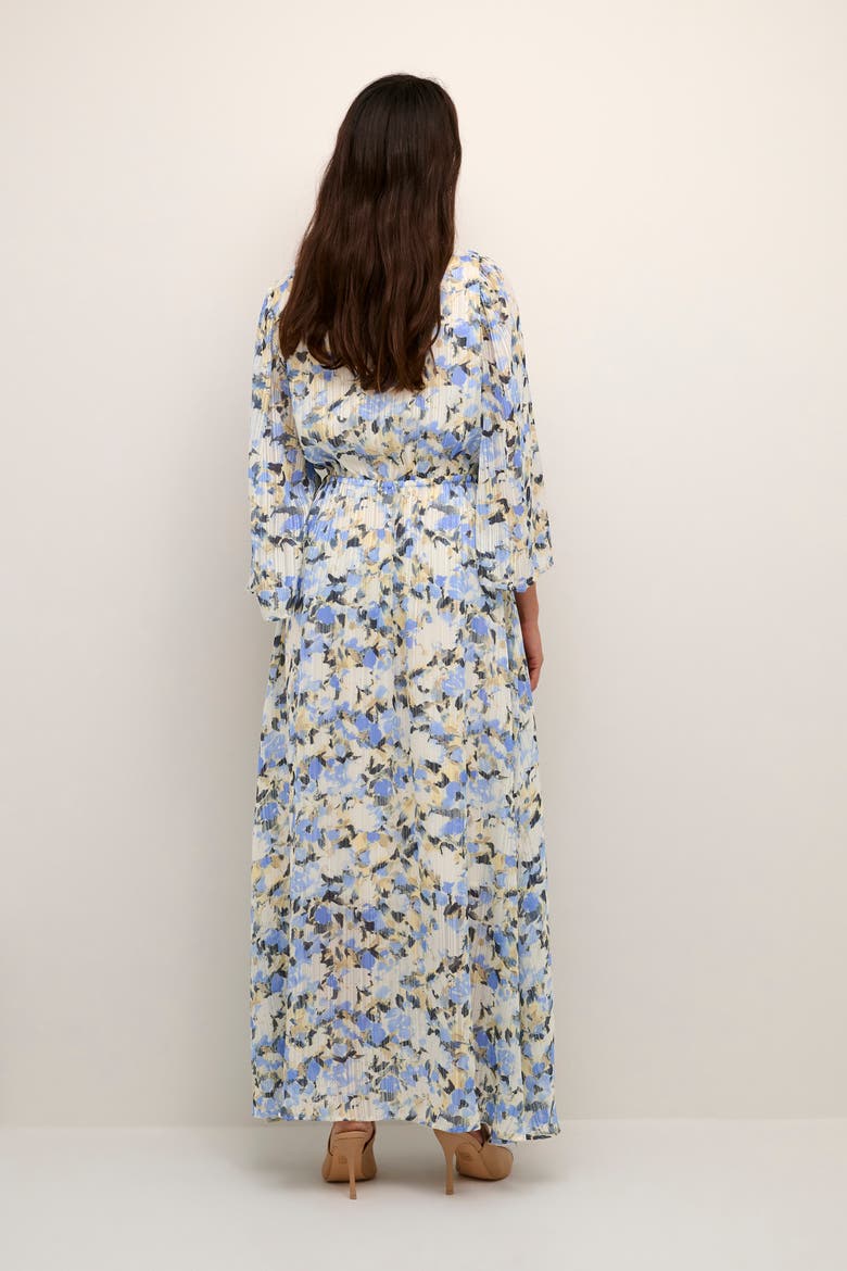 Eva Maxi V-Neck 3/4 Sleeve Dress, Alternate, color, Blue/Yellow Painted Flower