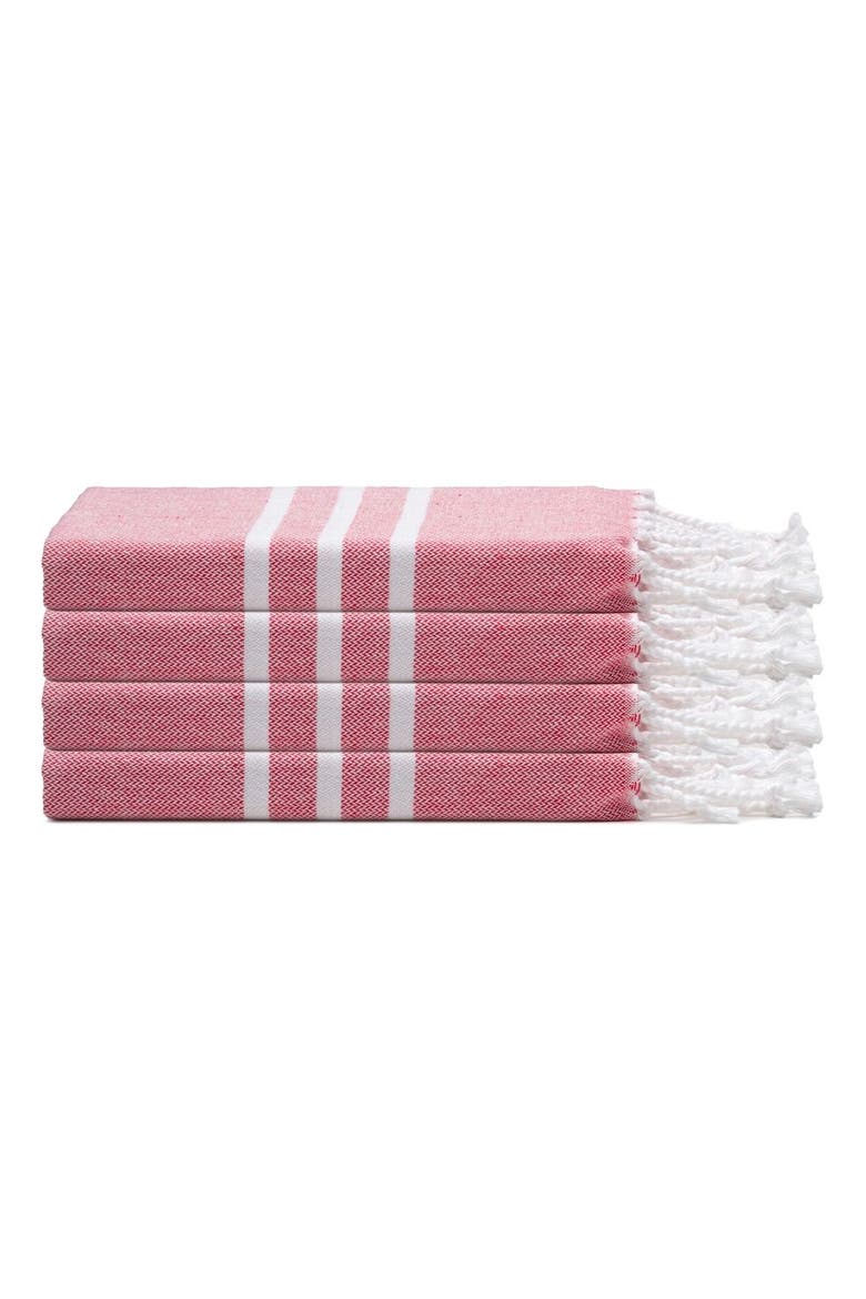 Trio Stripe Turkish Cotton Hand & Kitchen Towel Bundle, Main, color, Red