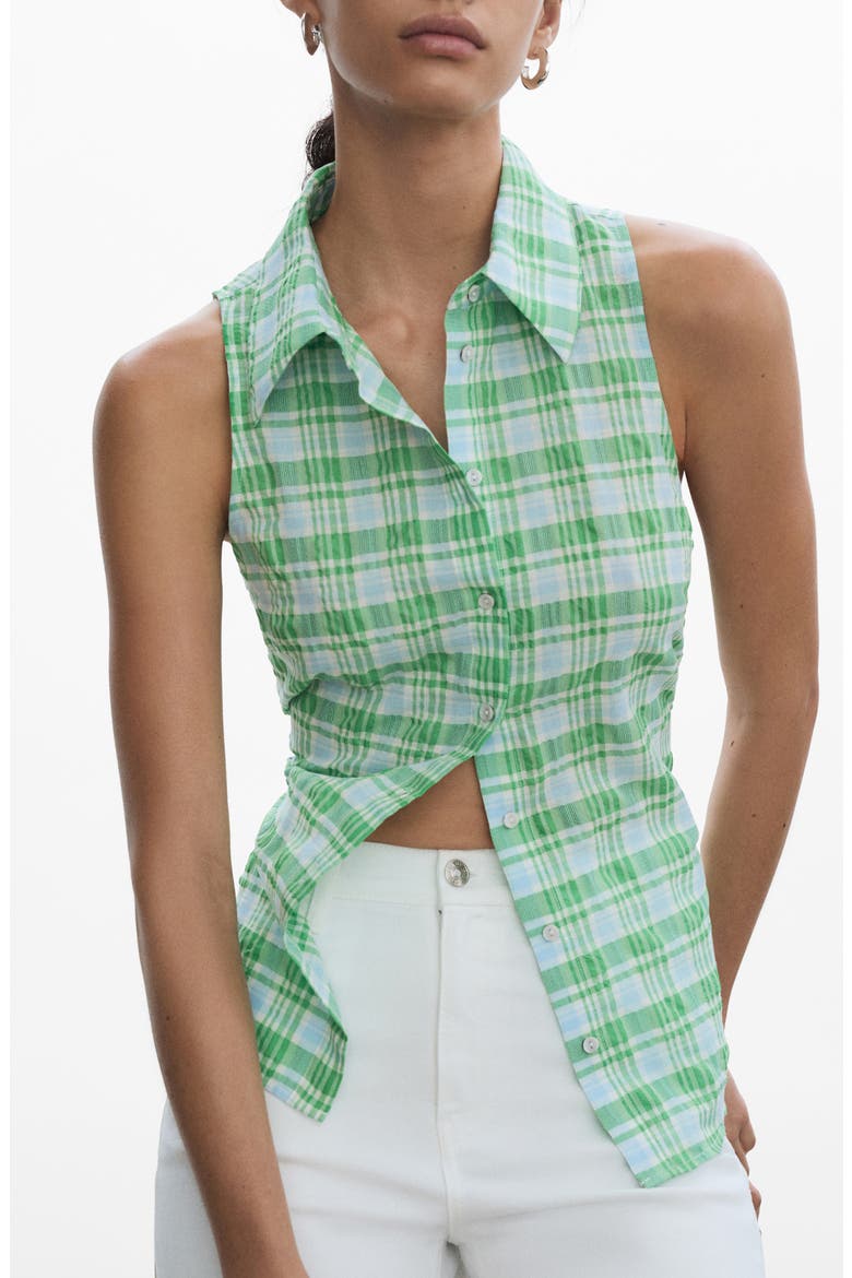 Check Sleeveless Button-Up Top, Main, color, GREEN
