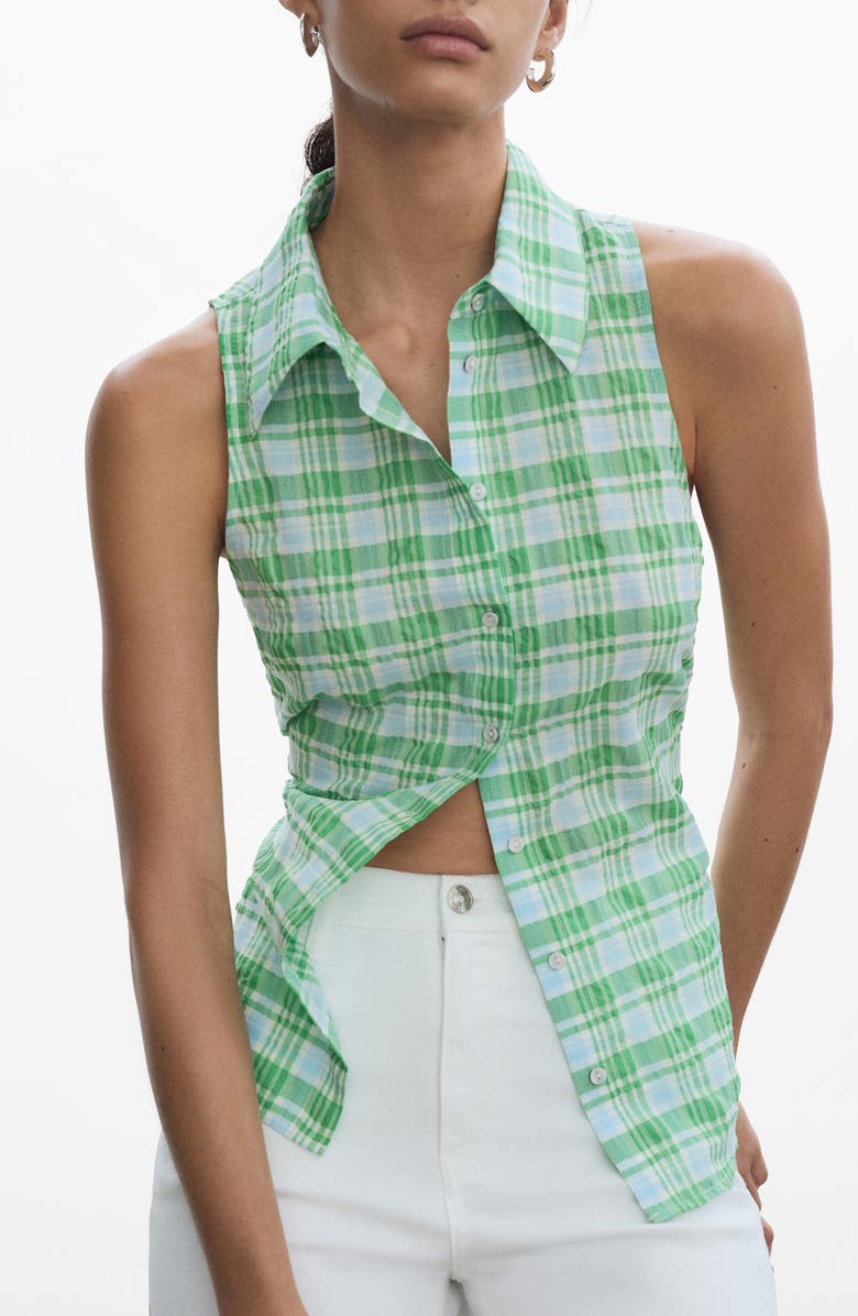 MANGO Check Sleeveless Button-Up Top, Main, color,