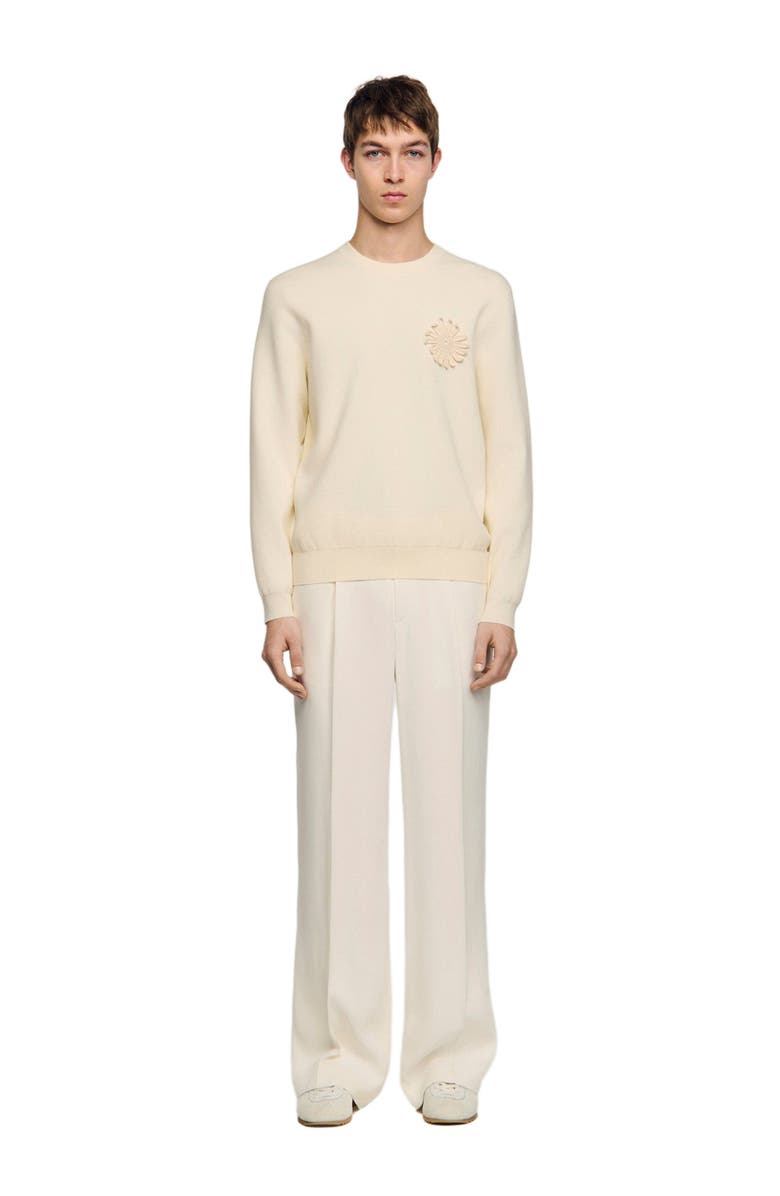 SANDRO Crochet flower knit sweatshirt, Alternate, color, Ecru