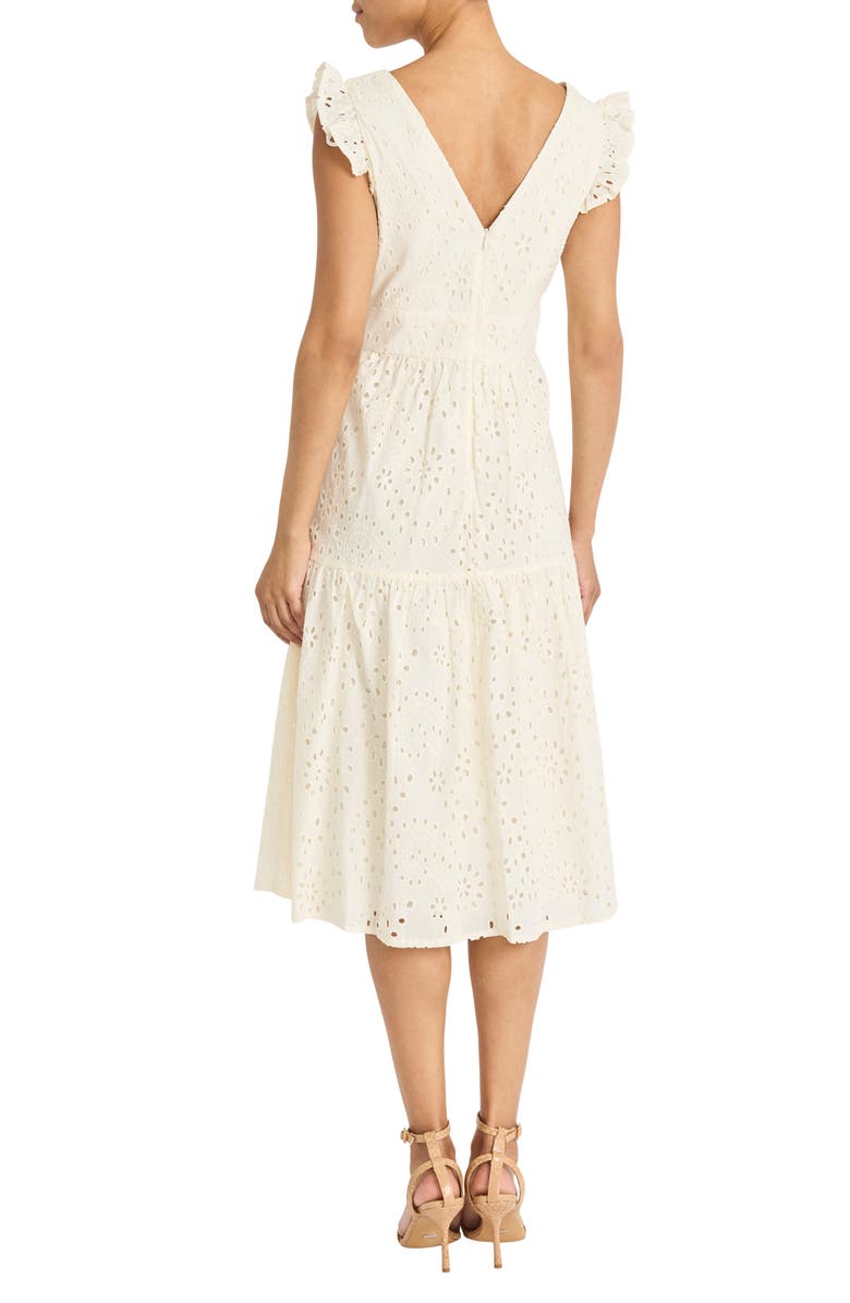 Maggy London Eyelet Ruffle Sleeve Tiered Dress, Alternate, color, Antique White