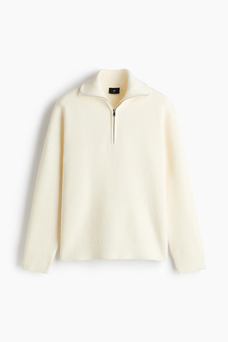 Relaxed-fit Half-zip Rib-knit Sweater, Alternate, color, Cream