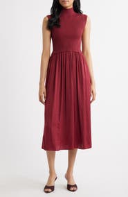Vince Camuto Mixed Media Rib Funnel Neck Midi Dress