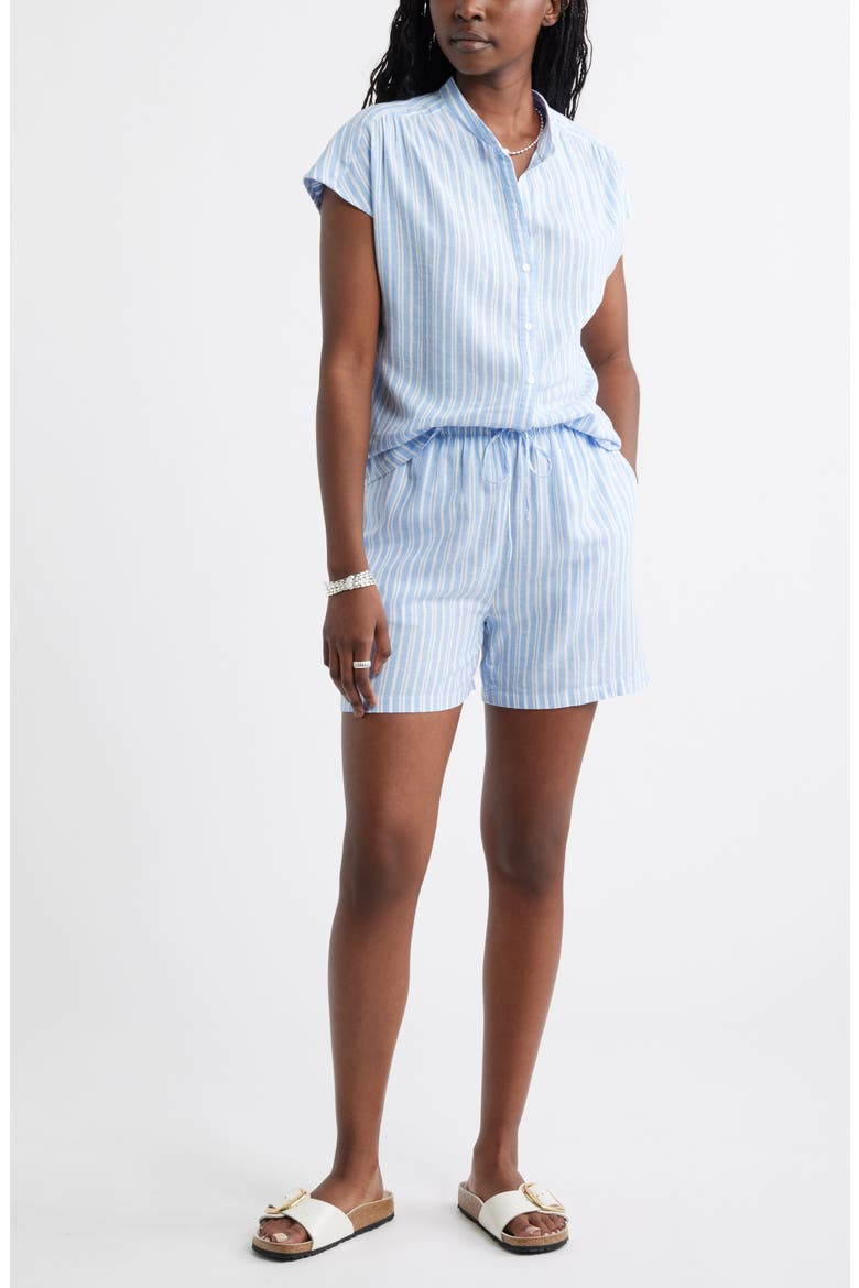Novelty Stripe Cap Sleeve Button-Up Shirt, Alternate, color, BLUE - IVORY GINGER STRIPE