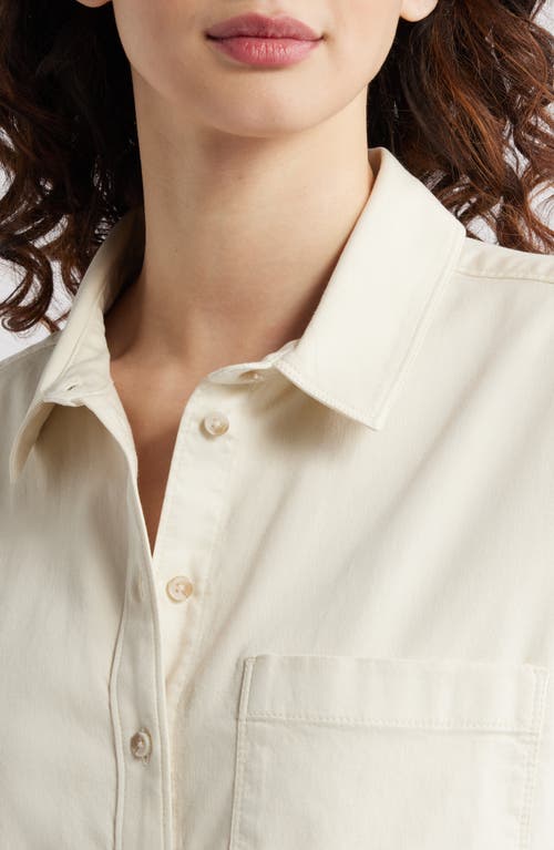 Treasure & Bond Boxy Short Sleeve Crop Button-up Shirt In Ivory Dove