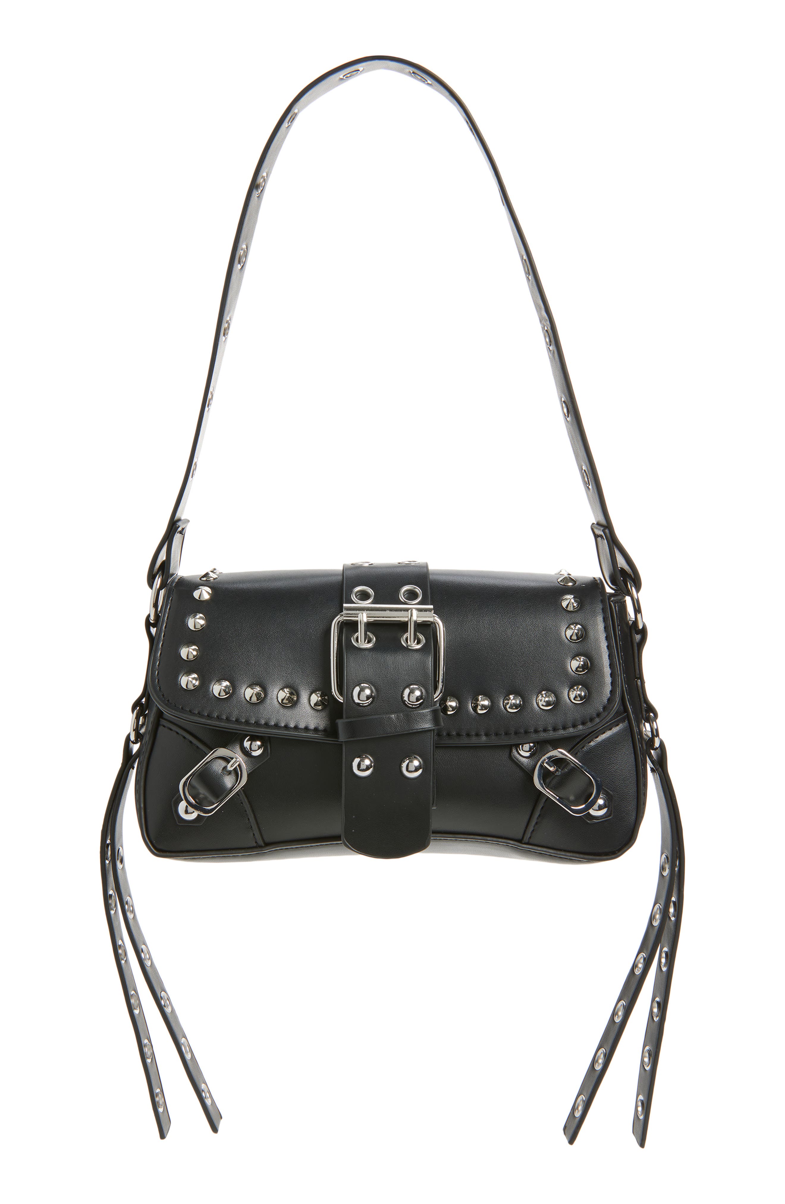 BP. Buckle Rivet Faux Leather Shoulder Bag, Main, color, Black