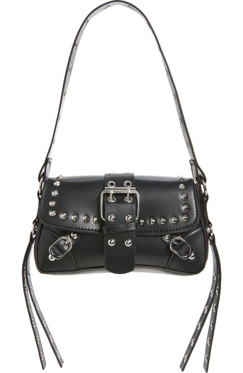 BP. Buckle Rivet Faux Leather Shoulder Bag, Main, color, Black