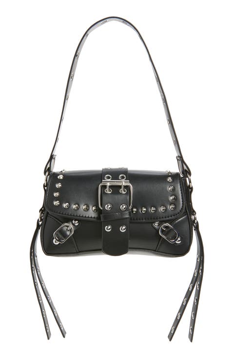 Buckle Rivet Faux Leather Shoulder Bag