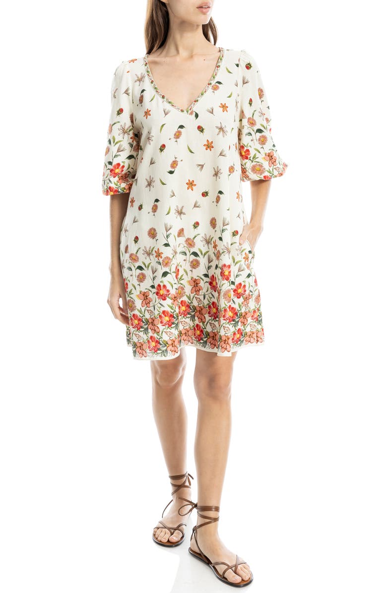 MAX STUDIO Floral Puff Sleeve Trapeze Dress, Main, color,