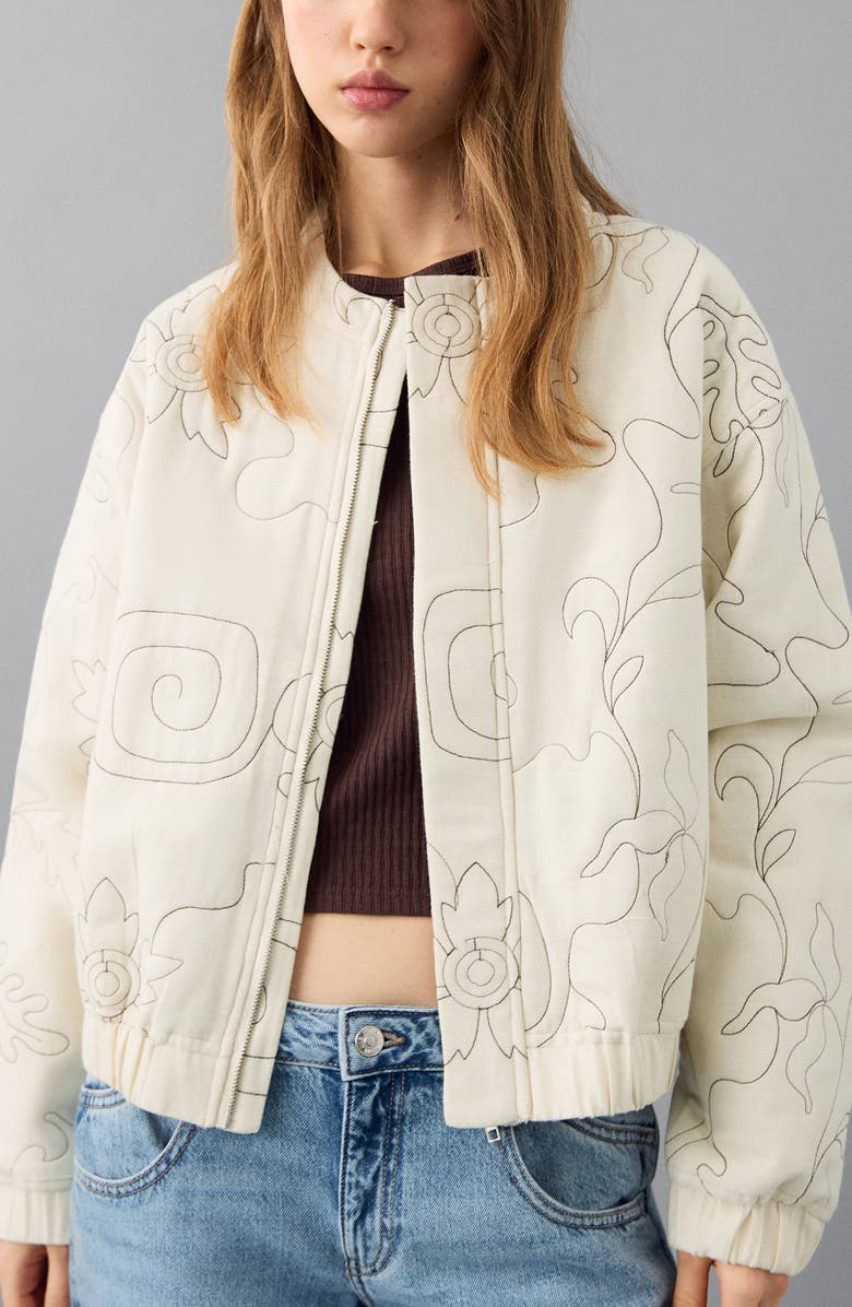 MANGO TEEN Embroidered Quilted Jacket, Main, color, Beige