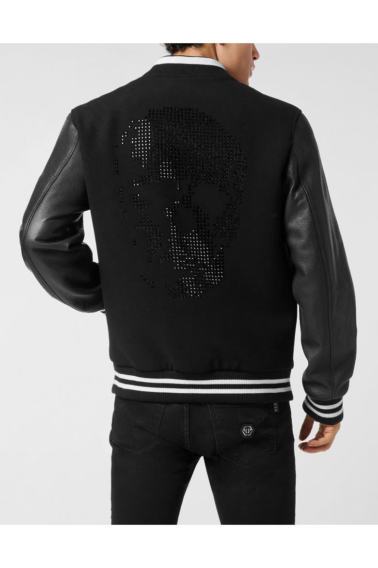 College Bomber Skull Stones Men, Alternate, color, black