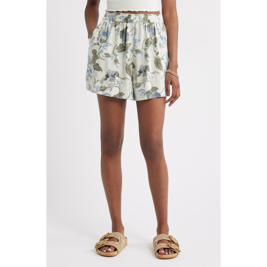Treasure & Bond Print Linen Blend Shorts In White