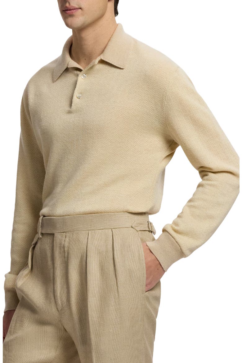 Long Sleeve Linen & Cashmere Polo Sweater, Alternate, color, NATURAL