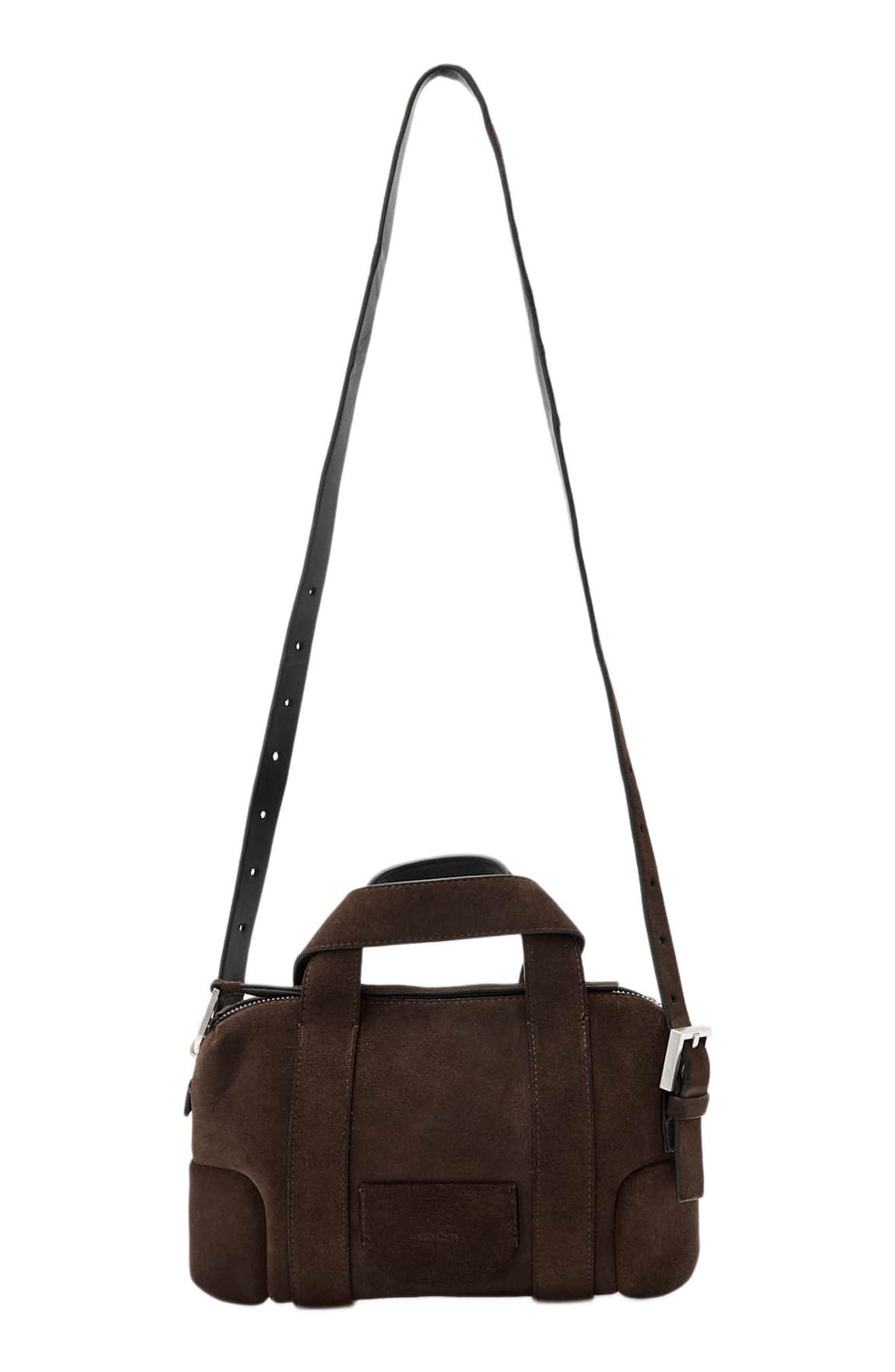 Ares Compact Suede Crossbody Bag, Main, color, FANGO BROWN