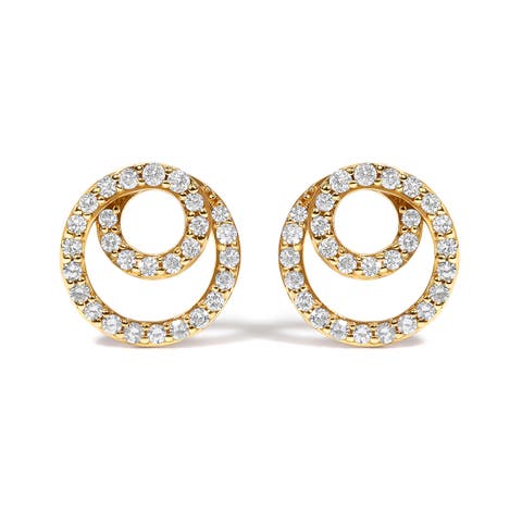 14K Yellow Gold 3/8 Cttw Diamond Double Circle Stud Earrings