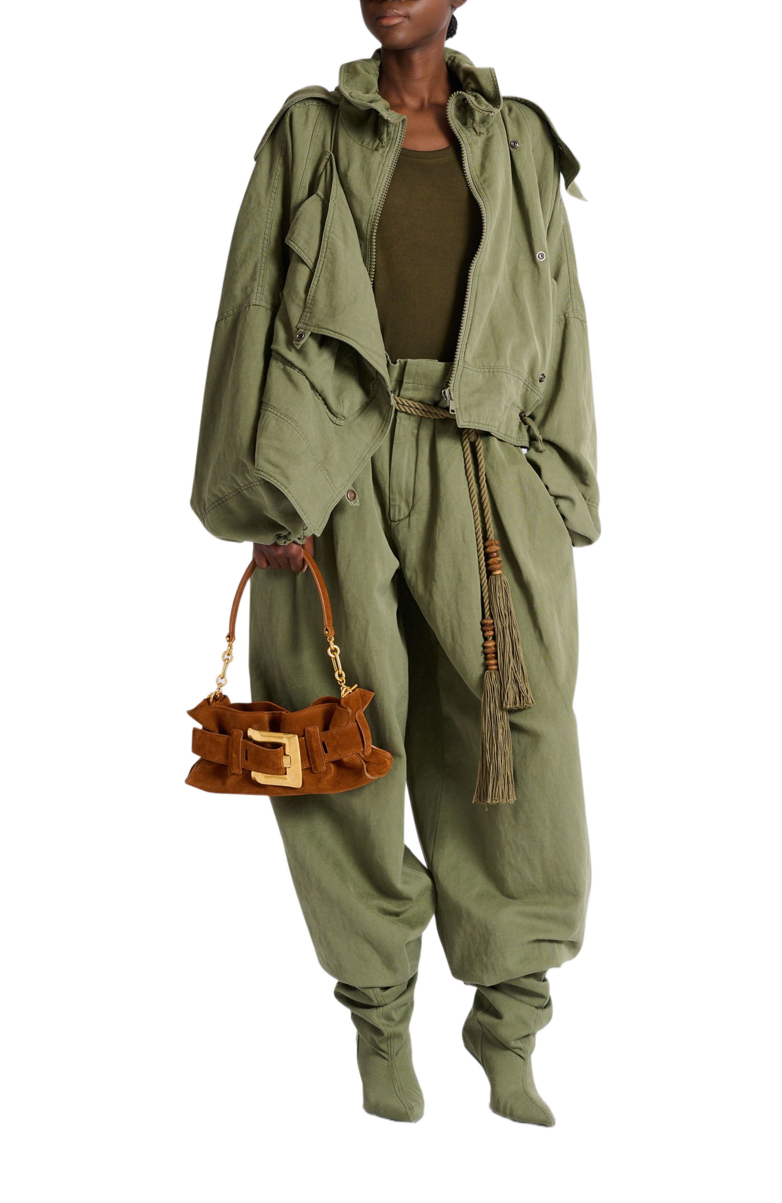 Balmain Anthem Mini suede leather bag, Alternate, color, Brown