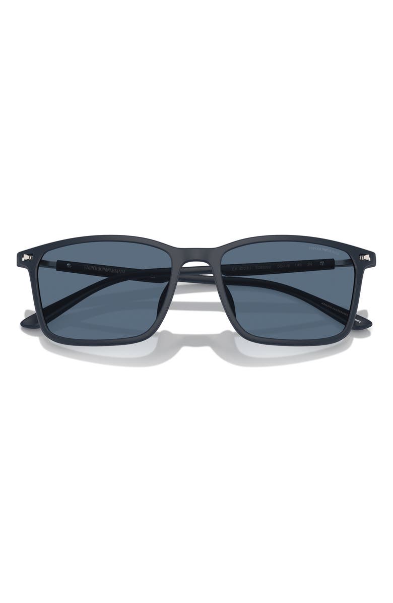 Emporio Armani 56mm Rectangle Sunglasses, Alternate, color, Matte Blue / Dark Blue