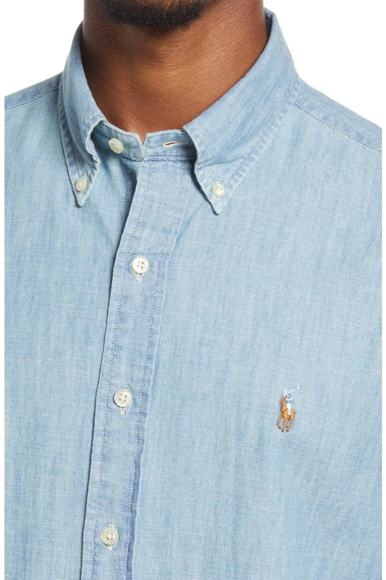 Ralph Lauren Classic Fit Short Sleeve Button-Down Shirt, Alternate, color, LIGHT INDIGO